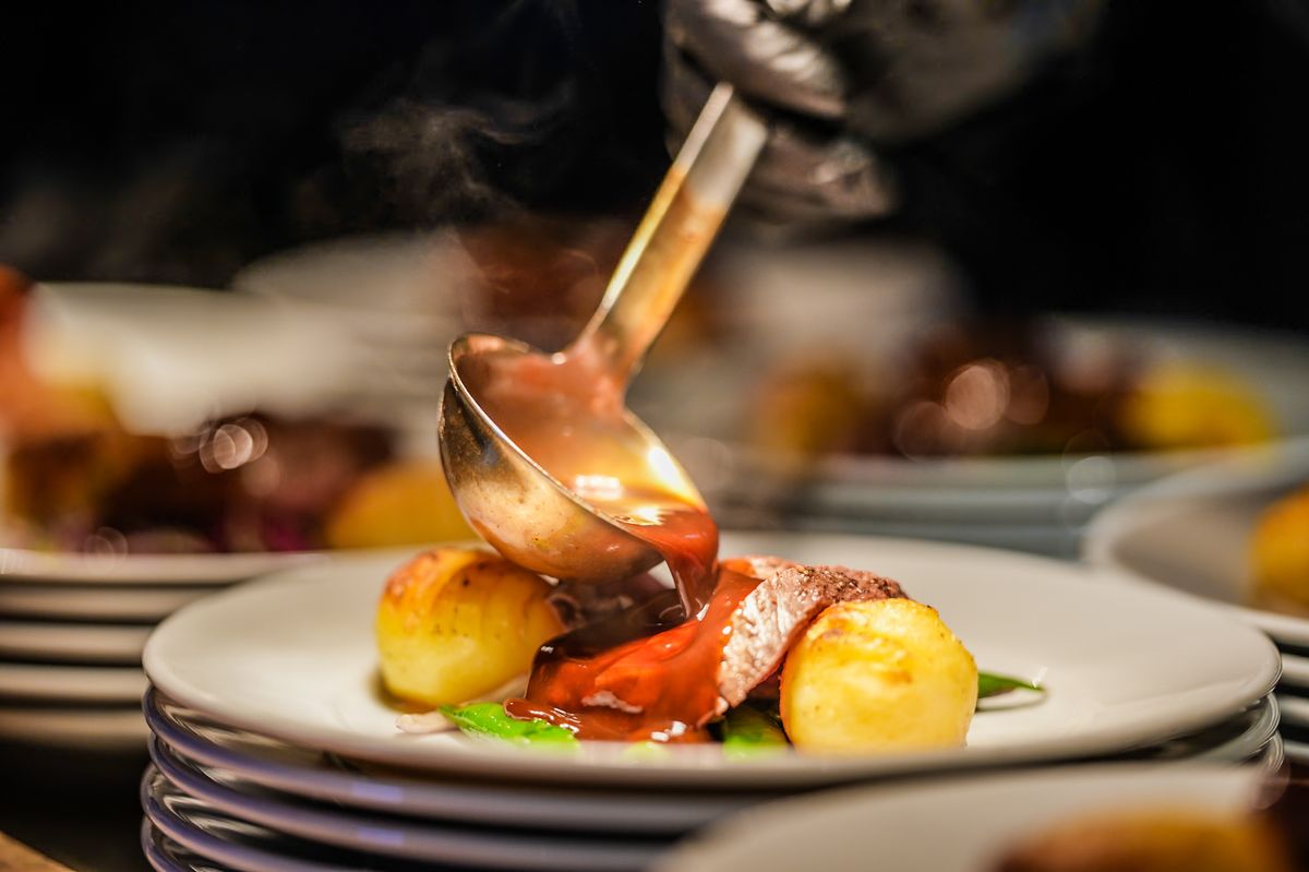 Plating dinner at an event